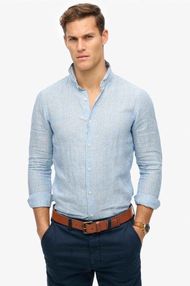 VACATION L S LINEN SHIRT M4010995A AZURE BLUE STRIPE